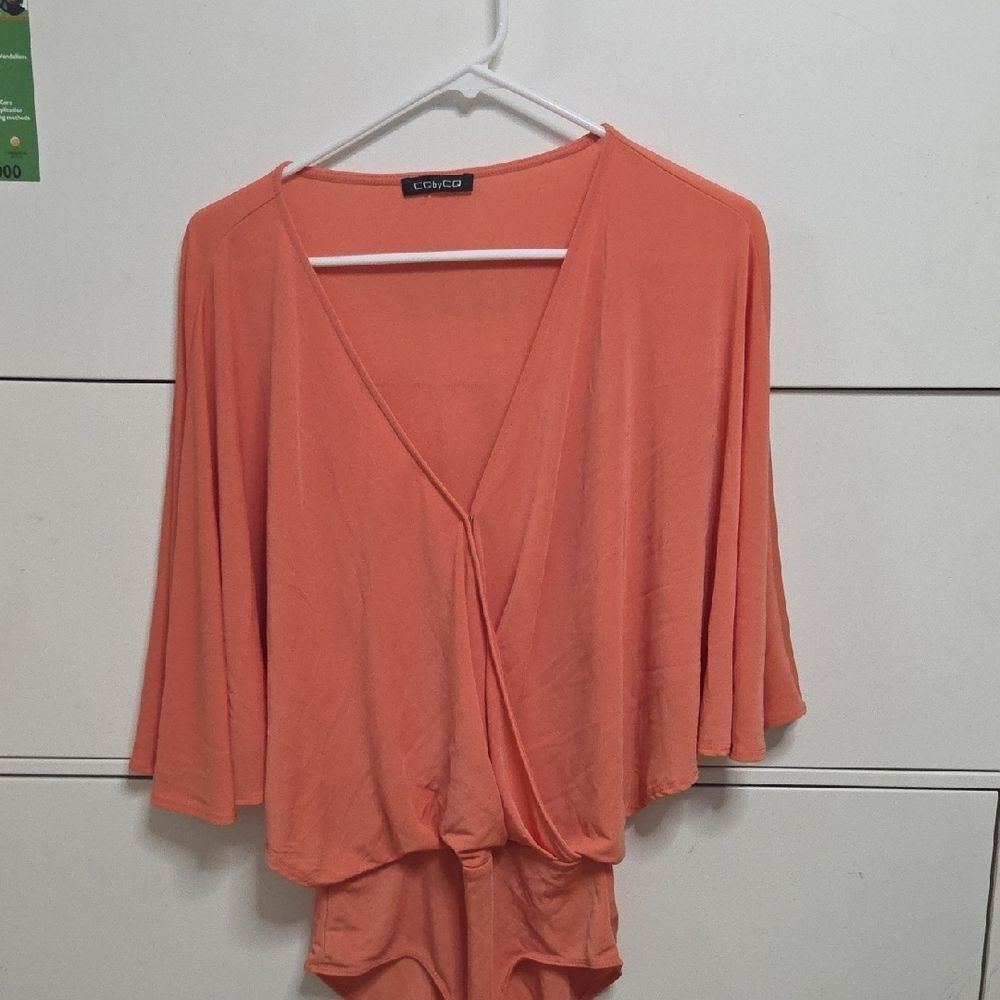 CQ by CQ Coral Draped Surplice Bodysuit Flutter Kimono Sleeve Small Sz